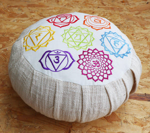 Embroidered Seven Chakra Round Zafu Yoga Pillow |Zipped Cover |Washable| Portable - Filling Options - Pre-Orders