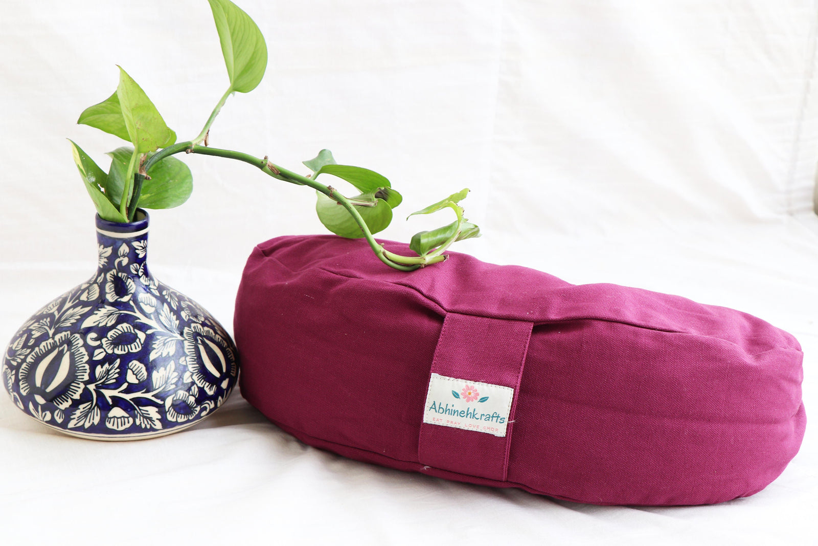 Crescent Yoga/Meditation Cushion–Crescent Yoga Pillow| Zippered Organic Cotton Cover/Liner|Carrying Handle - Color Options - Filling Options