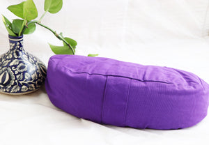 Crescent Yoga/Meditation Cushion–Crescent Yoga Pillow| Zippered Organic Cotton Cover/Liner|Carrying Handle - Color Options - Filling Options
