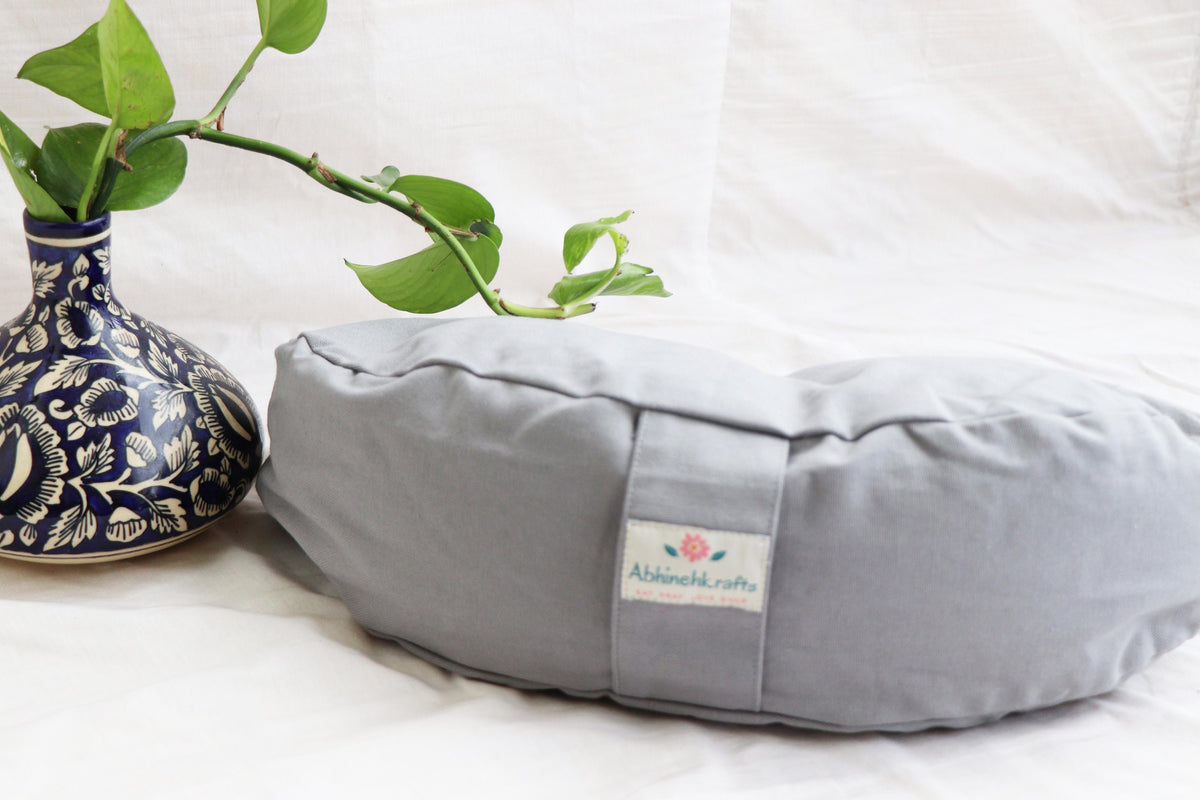 Crescent Yoga/Meditation Cushion–Crescent Yoga Pillow| Zippered Organic Cotton Cover/Liner|Carrying Handle - Color Options - Filling Options