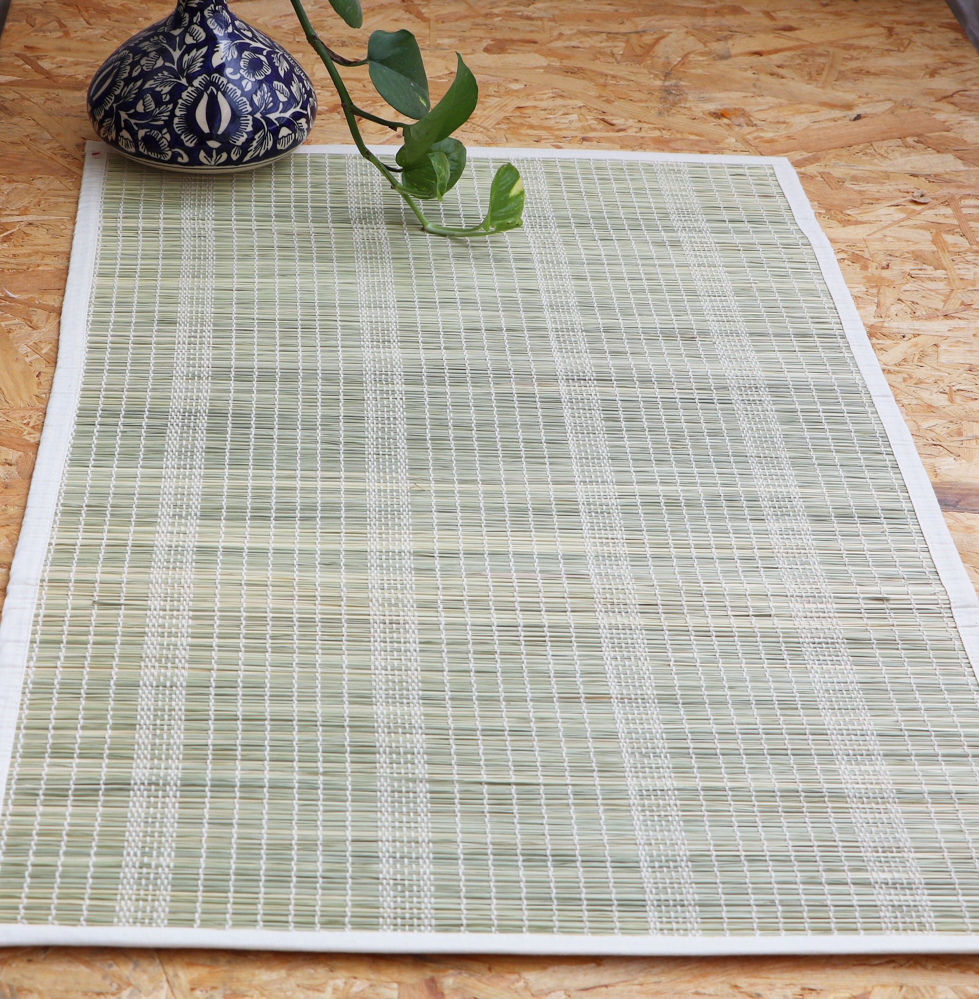 Handwoven Meditation Mat Made with Darbha 'Kusha' Grass Fiber  - Color Natural Green - Dharana