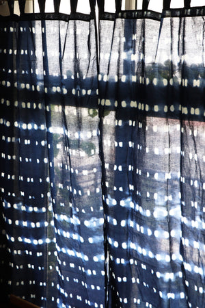 Shibori Tie-Dye Mulmul Muslin Cotton  Curtain/Room Divider/Sheer/Drape/Sham with Loops - Into the Blue - Hope