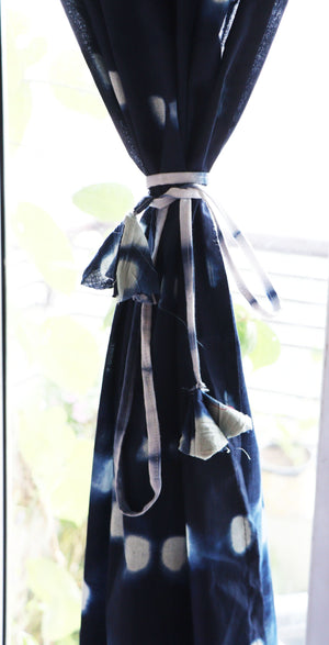 Shibori Tie-Dye Mulmul Muslin Cotton  Curtain/Room Divider/Sheer/Drape/Sham with Loops - Into the Blue - Hope