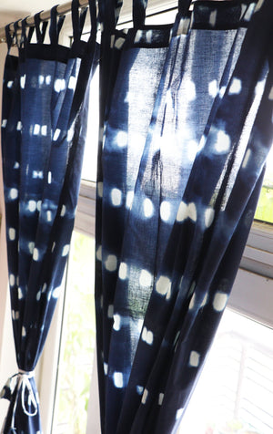Shibori Tie-Dye Mulmul Muslin Cotton  Curtain/Room Divider/Sheer/Drape/Sham with Loops - Into the Blue - Hope