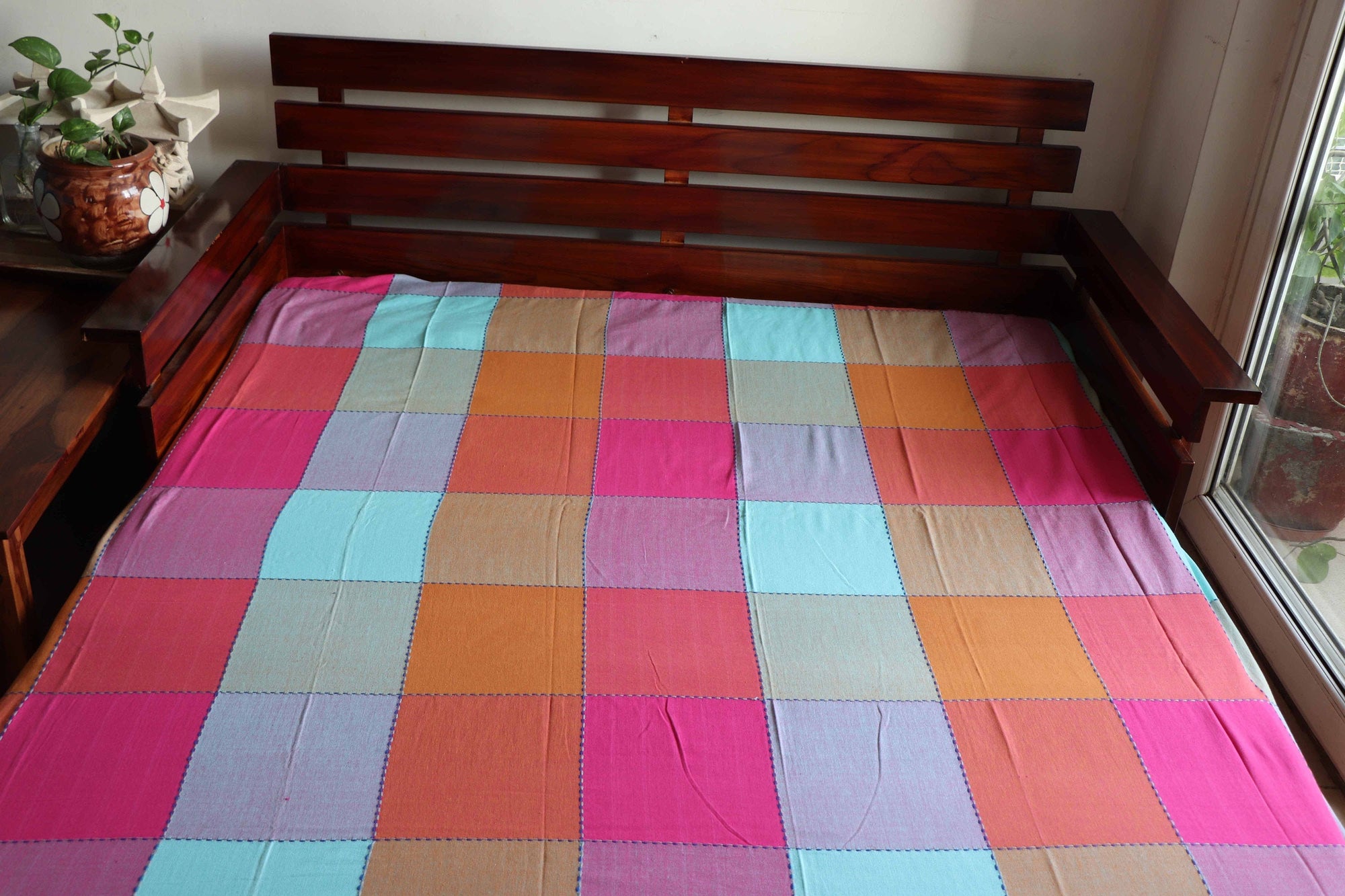 Bed-sheet/Bed-cover/Bed Linen - Handwoven bed sheet (pure cotton) - King Size - Hopscotch