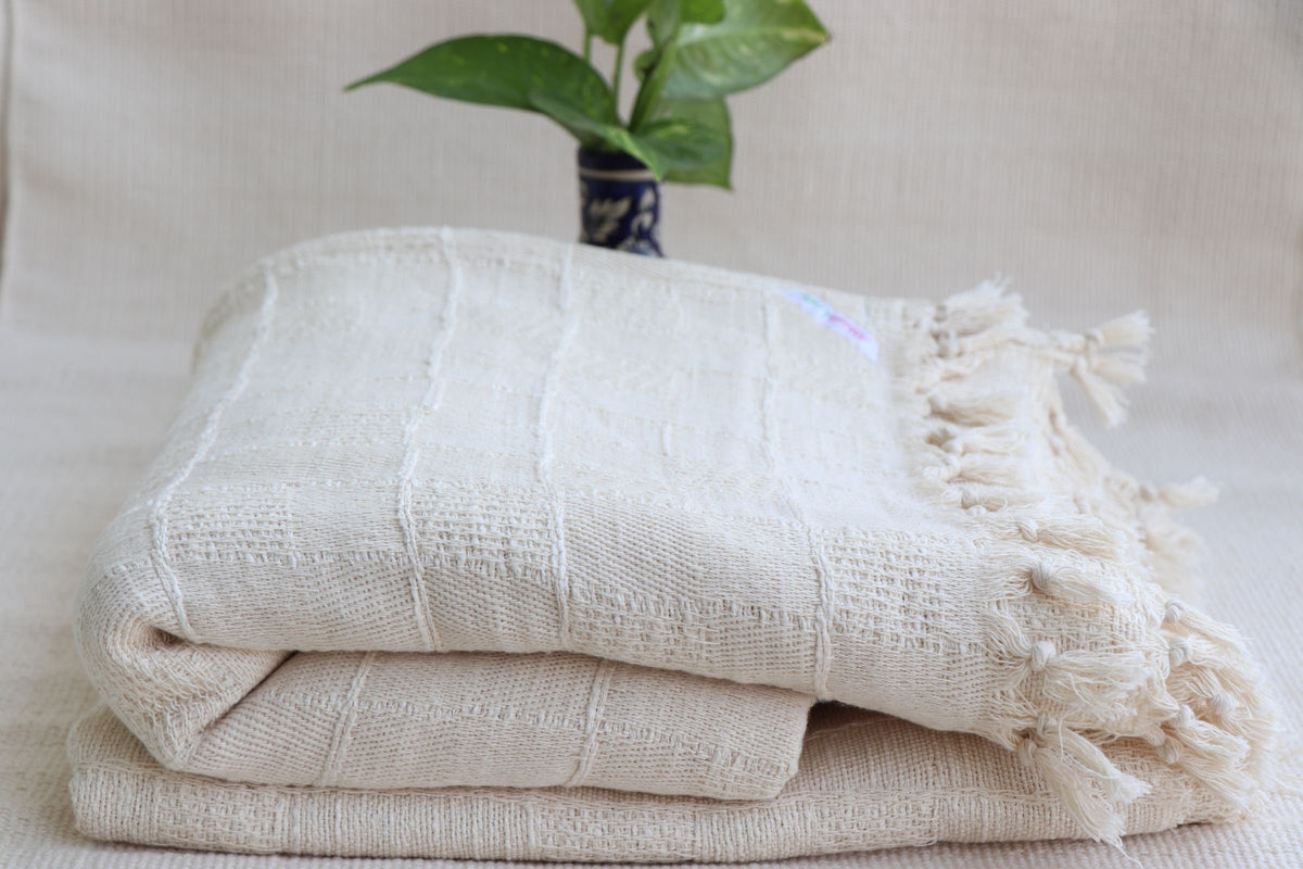 Premium Handwoven Organic Cotton Blanket (Use as bed linen OR yoga/mediation blanket) - Design: Bodhi