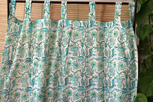 Handblock Print Mulmul (Muslin) Curtain/Room Divider/Sheer/Drape with Loops - La La Land - Set of Two Curtains