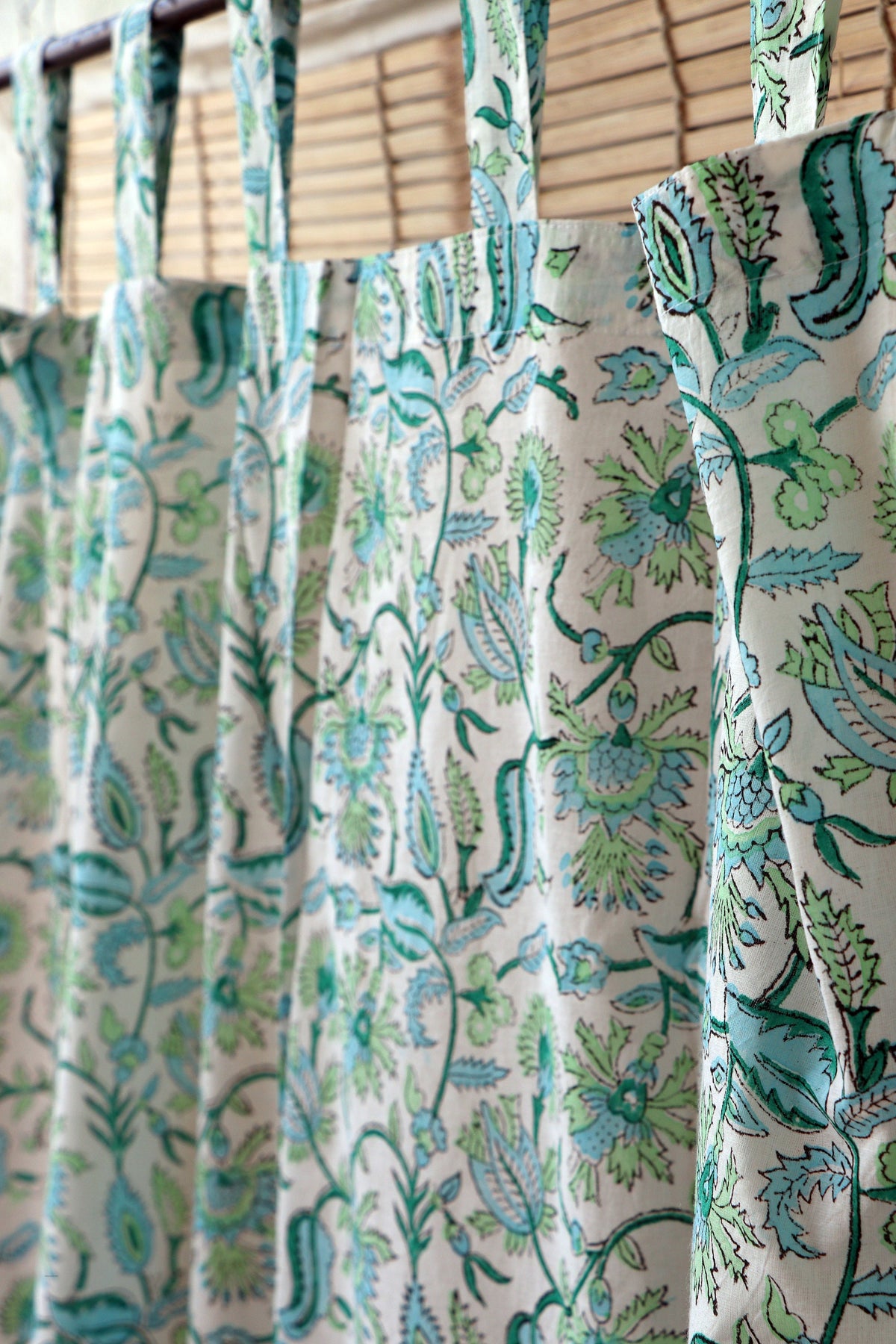 Handblock Print Mulmul (Muslin) Curtain/Room Divider/Sheer/Drape with Loops - La La Land - Set of Two Curtains