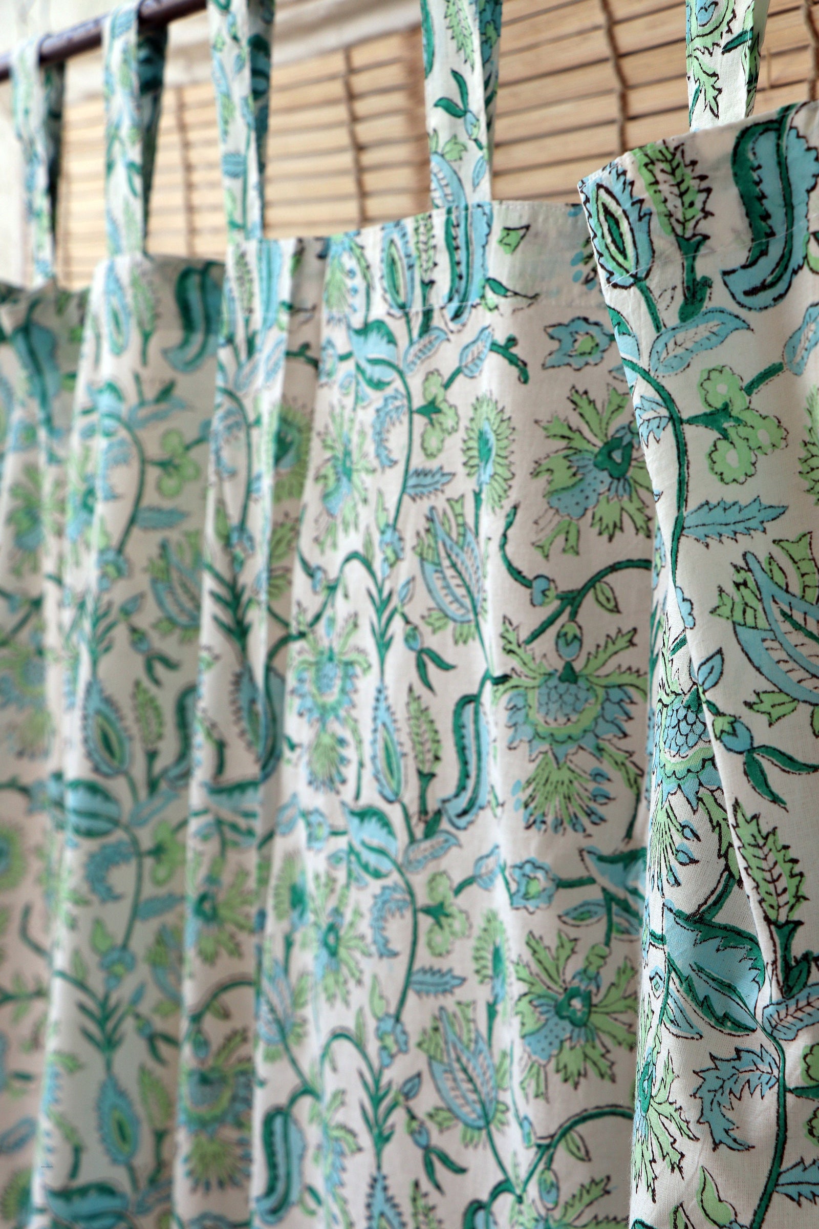 Handblock Print Mulmul (Muslin) Curtain/Room Divider/Sheer/Drape with Loops - La La Land - Set of Two Curtains