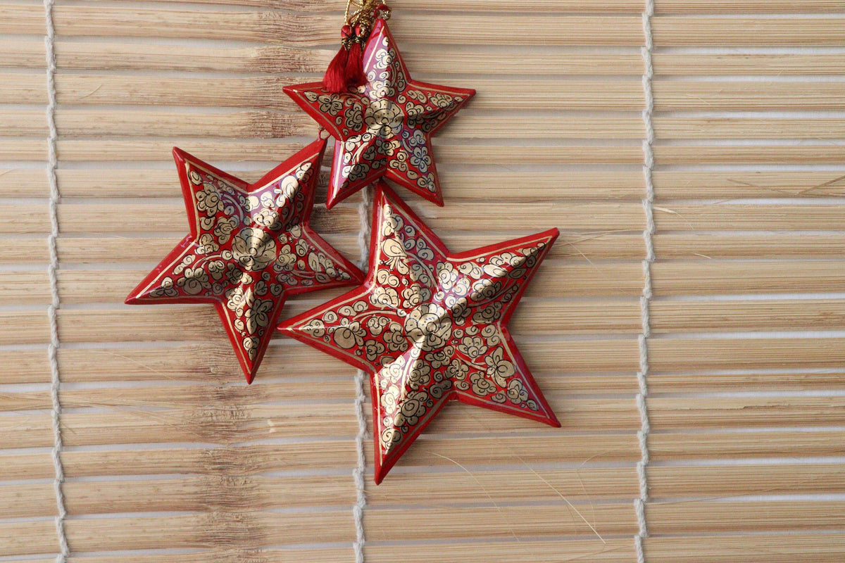 Stars Set - Christmas Ornaments, Christmas Baubles, Hanging Ornaments, Keepsake, Christmas Decoration, Handmade Paper Mache Christmas Gift