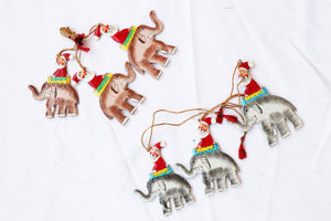 Santa & Elephants Set - Christmas Ornaments, Christmas Baubles, Hanging Ornaments, Christmas Decoration, Handmade Paper Mache Christmas Gift