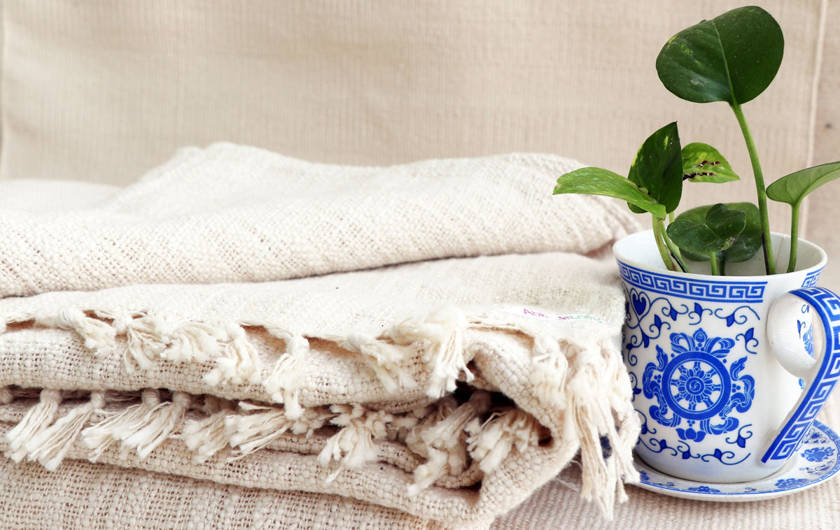 Combo Set - Handwoven Organic Cotton Blanket and a Meditation Cushion - Design: Ananda - Christmas Gift
