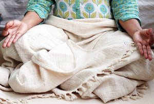 Combo Set - Handwoven Organic Cotton Blanket and a Meditation Cushion - Design: Ananda - Christmas Gift