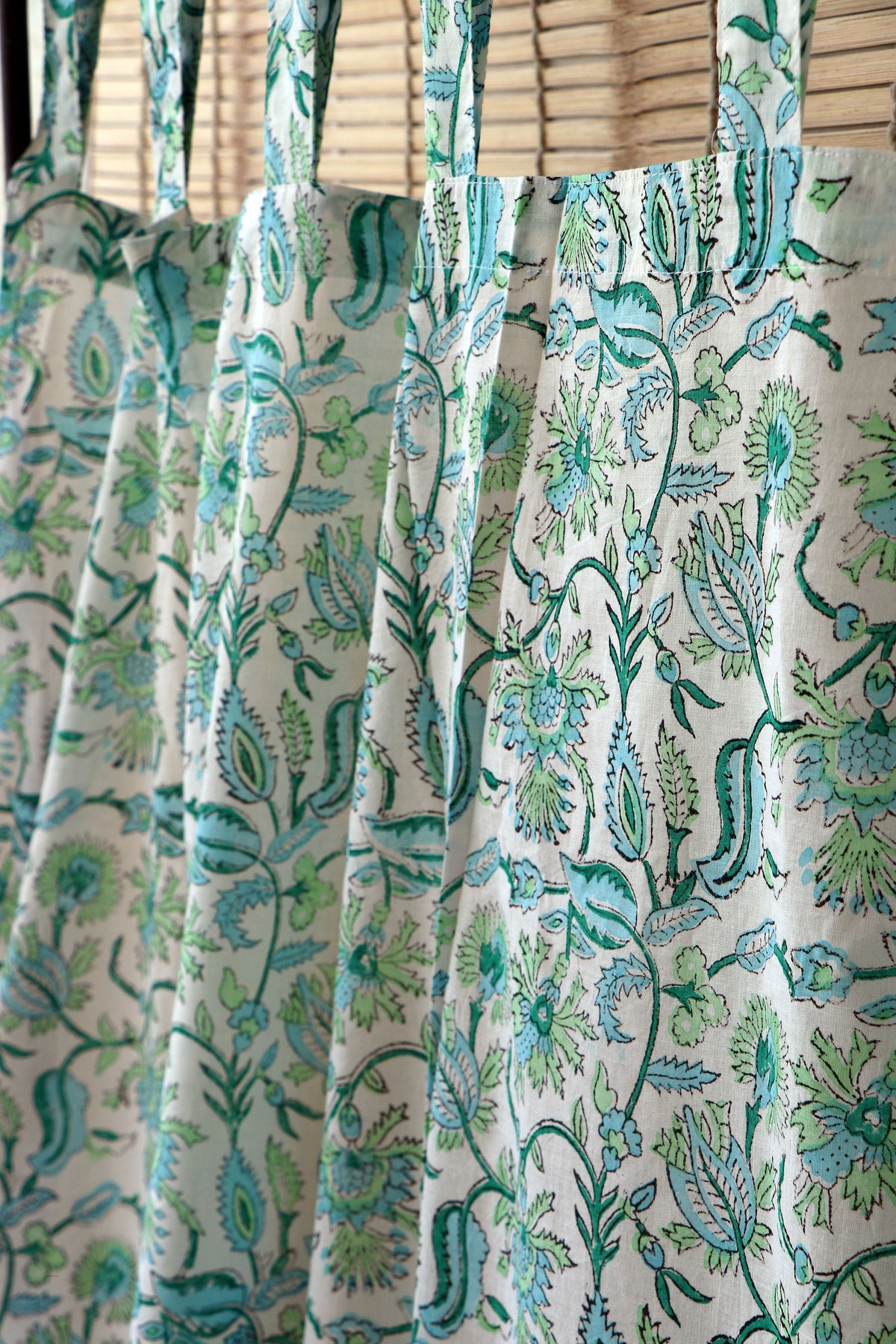 Handblock Print Mulmul (Muslin) Curtain/Room Divider/Sheer/Drape with Loops - La La Land - Set of Two Curtains