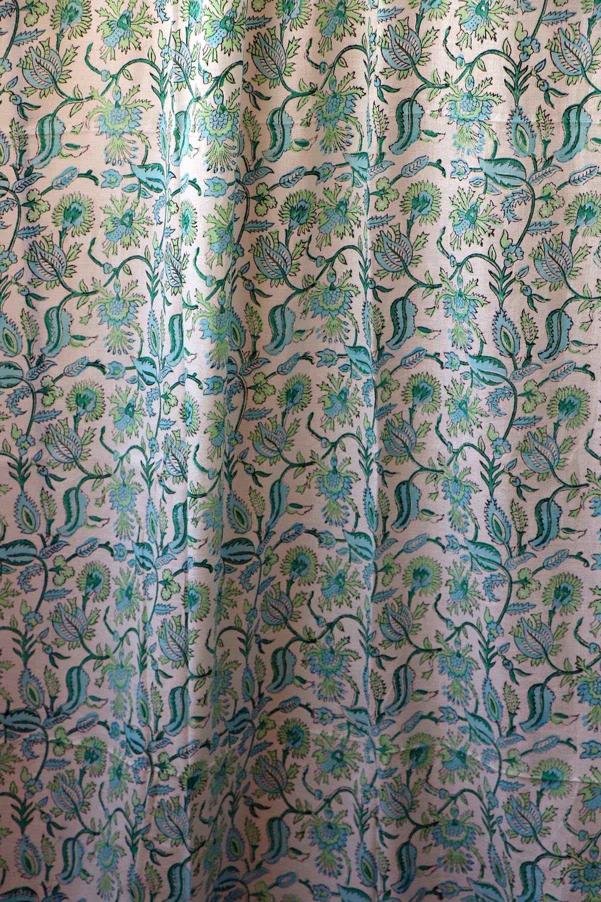 Handblock Print Mulmul (Muslin) Curtain/Room Divider/Sheer/Drape with Loops - La La Land - Set of Two Curtains