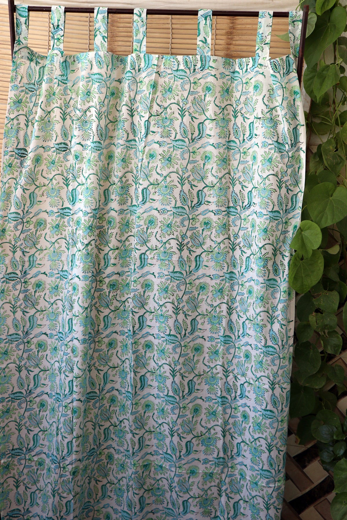 Handblock Print Mulmul (Muslin) Curtain/Room Divider/Sheer/Drape with Loops - La La Land - Set of Two Curtains