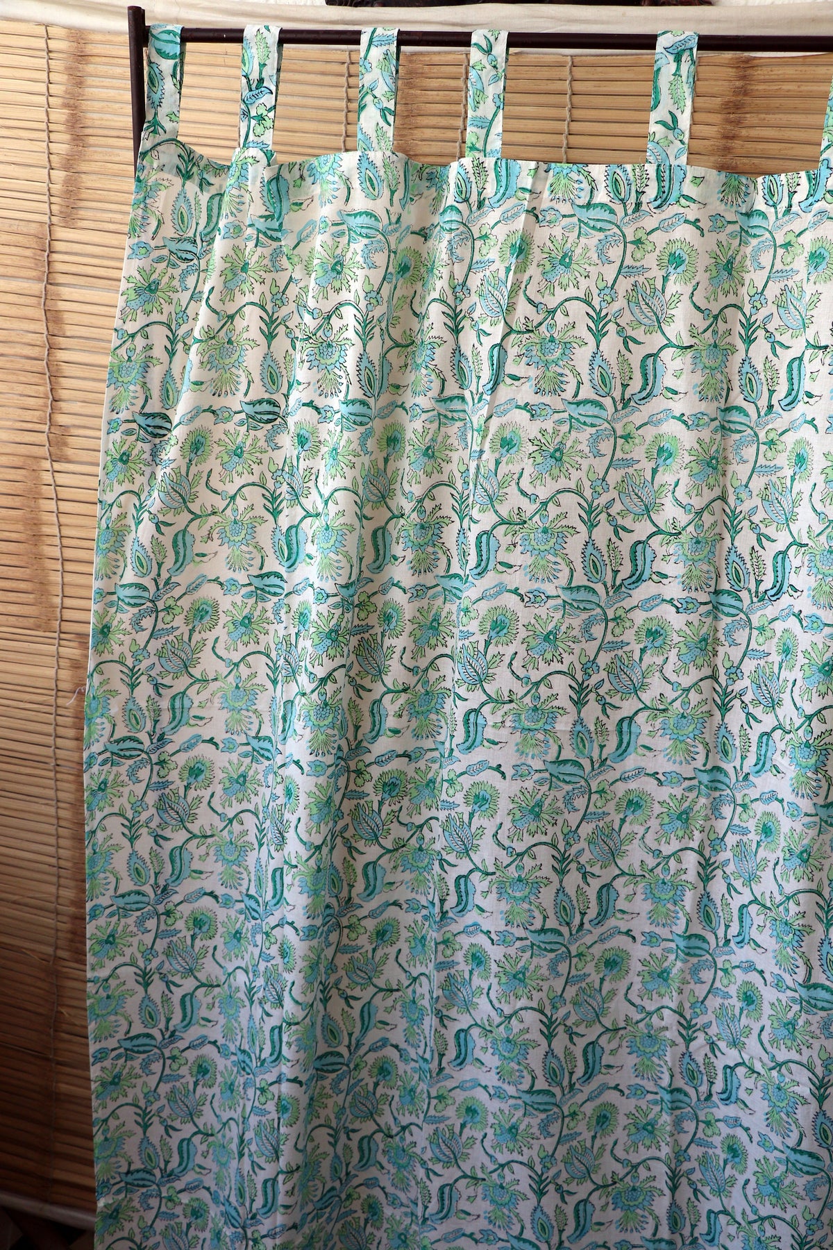 Handblock Print Mulmul (Muslin) Curtain/Room Divider/Sheer/Drape with Loops - La La Land - Set of Two Curtains