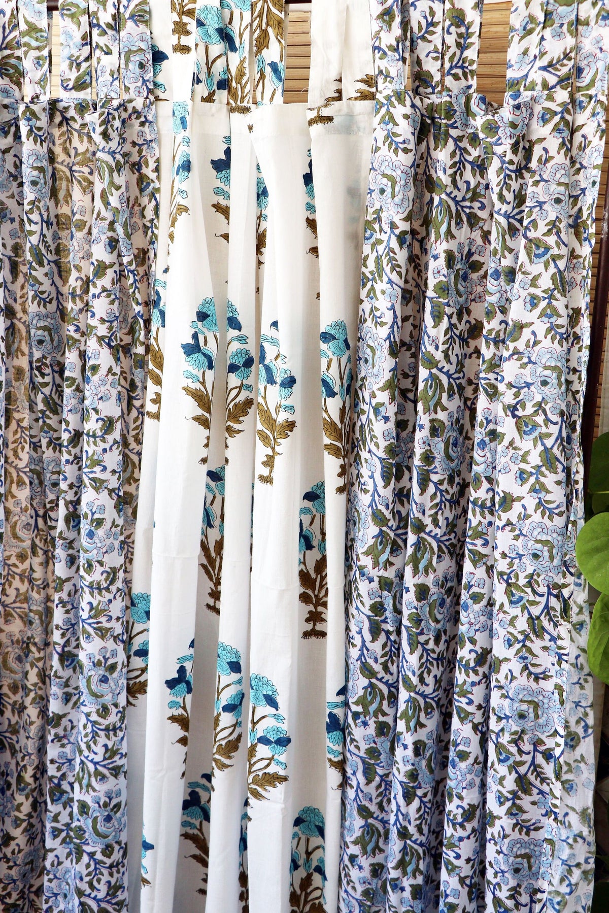 Handblock Print Mulmul (Muslin) Curtain/Room Divider/Sheer/Drape with Loops - Love as we know it - Set of Three Curtains