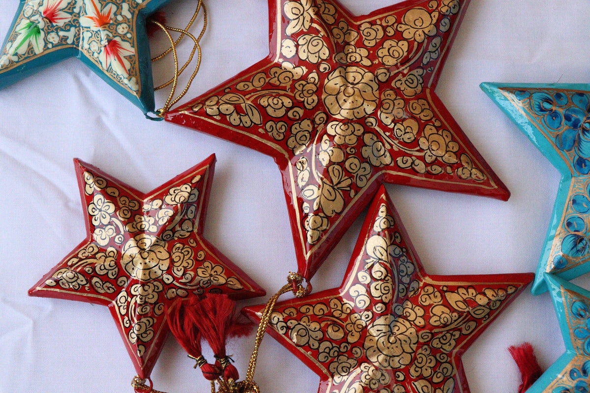 Stars Set - Christmas Ornaments, Christmas Baubles, Hanging Ornaments, Keepsake, Christmas Decoration, Handmade Paper Mache Christmas Gift