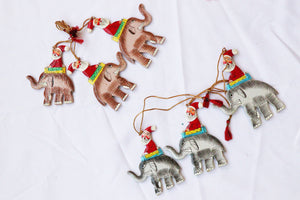 Santa & Elephants Set - Christmas Ornaments, Christmas Baubles, Hanging Ornaments, Christmas Decoration, Handmade Paper Mache Christmas Gift