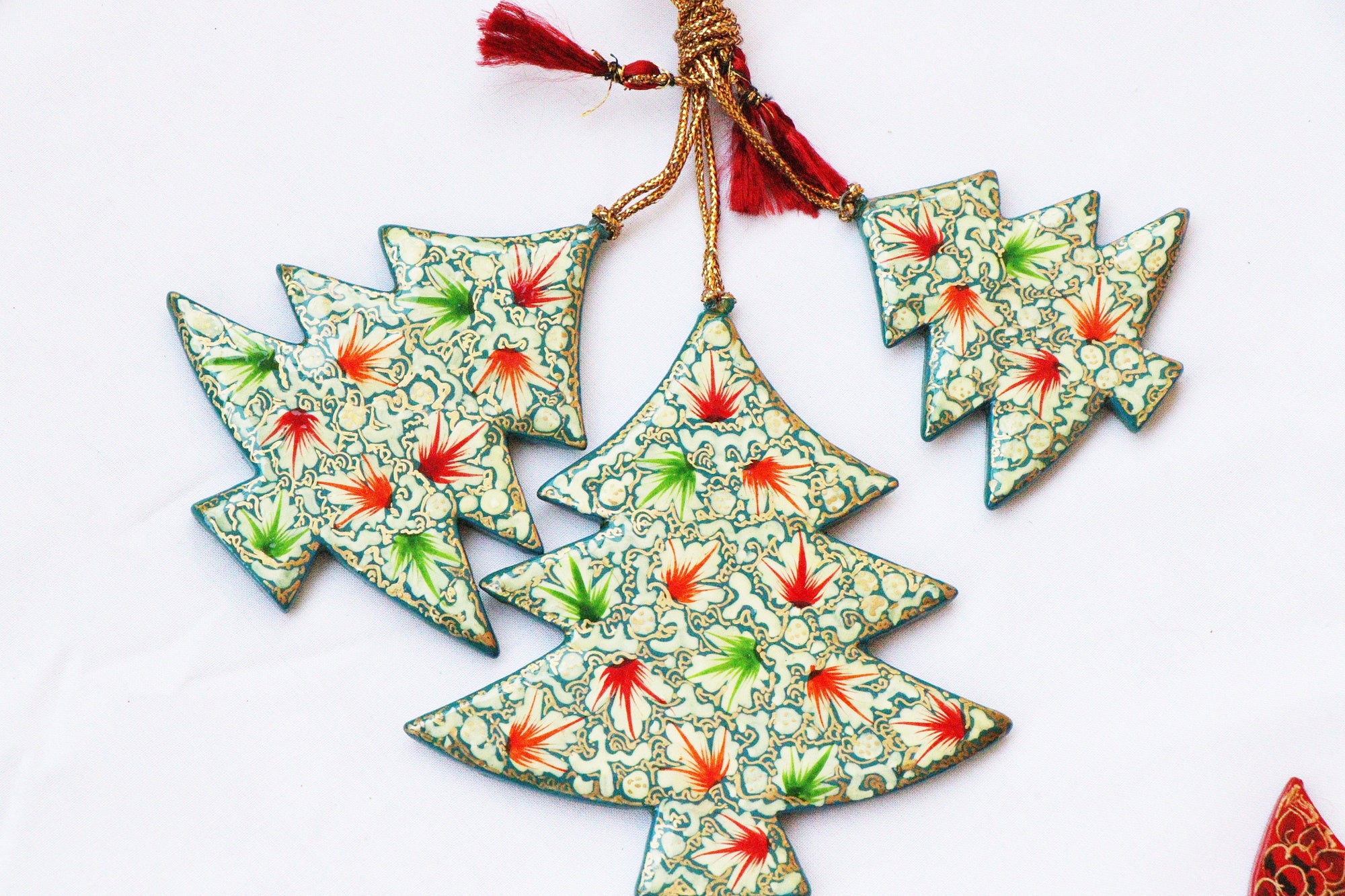 Christmas Tree Set - Christmas Ornaments, Christmas Baubles, Hanging Ornaments, Christmas Decoration, Handmade Paper Mache Christmas Gift