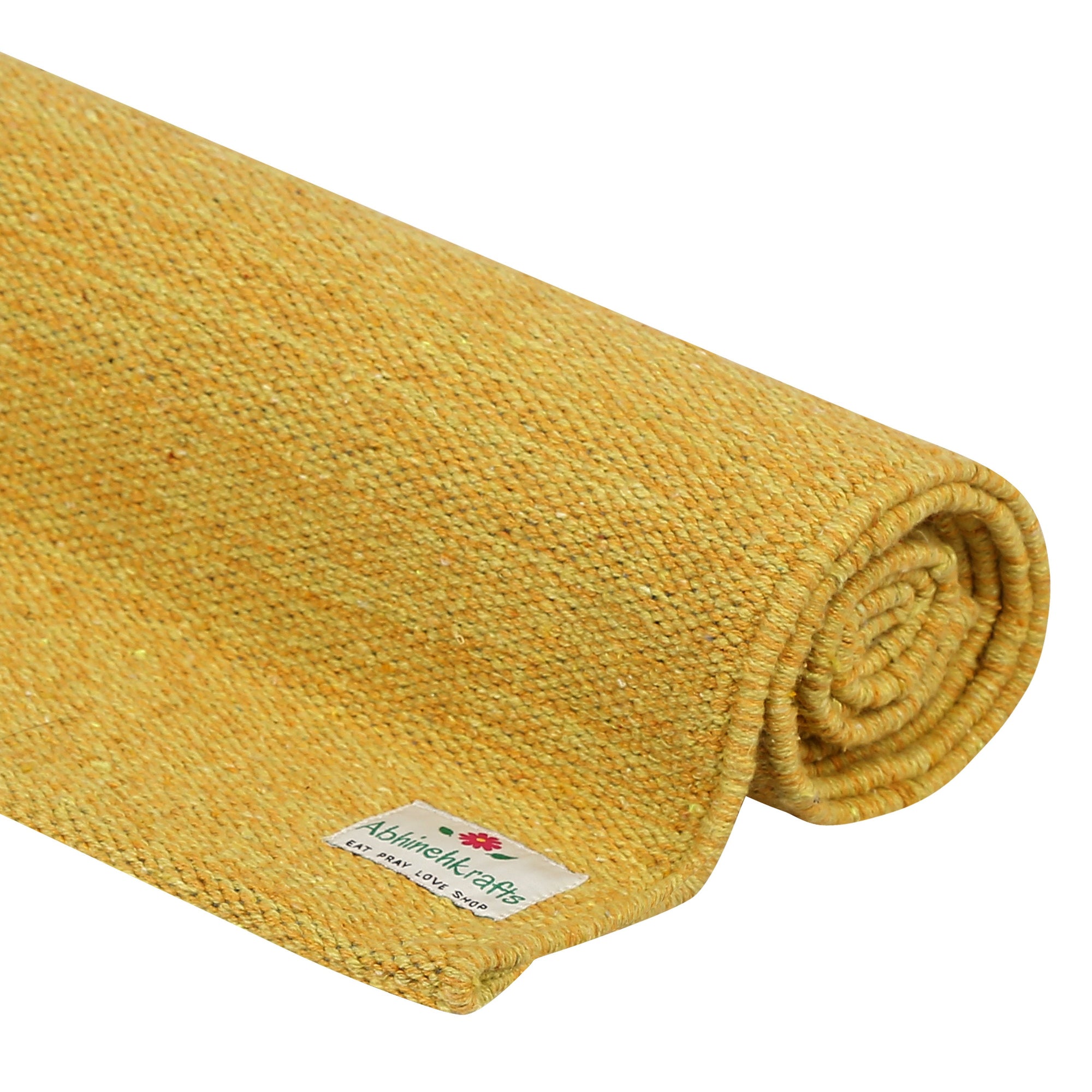 AbhinehKrafts Natural Cotton Handwoven Mat for Yoga, Pilates, Fitness, Prayer, Meditation or Home Decor - Made in India - Tuscan Sun Yellow