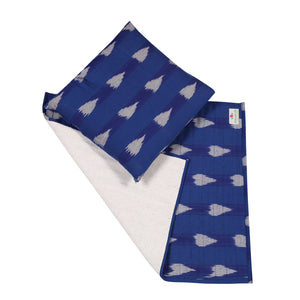 Meditation & Prayer Mat with Matching Cushion/Pillow/Seat - Handwoven Rug with Ikkat Print - Sea Side Blue