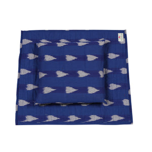 Meditation & Prayer Mat with Matching Cushion/Pillow/Seat - Handwoven Rug with Ikkat Print - Sea Side Blue