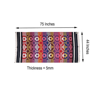 Indian Boho/Bohemian Cotton Reversible Area Rug/Chindi Rag/Floor Runner/Yoga Mat/Dhurrie/Kilm/Carpet - Achyut