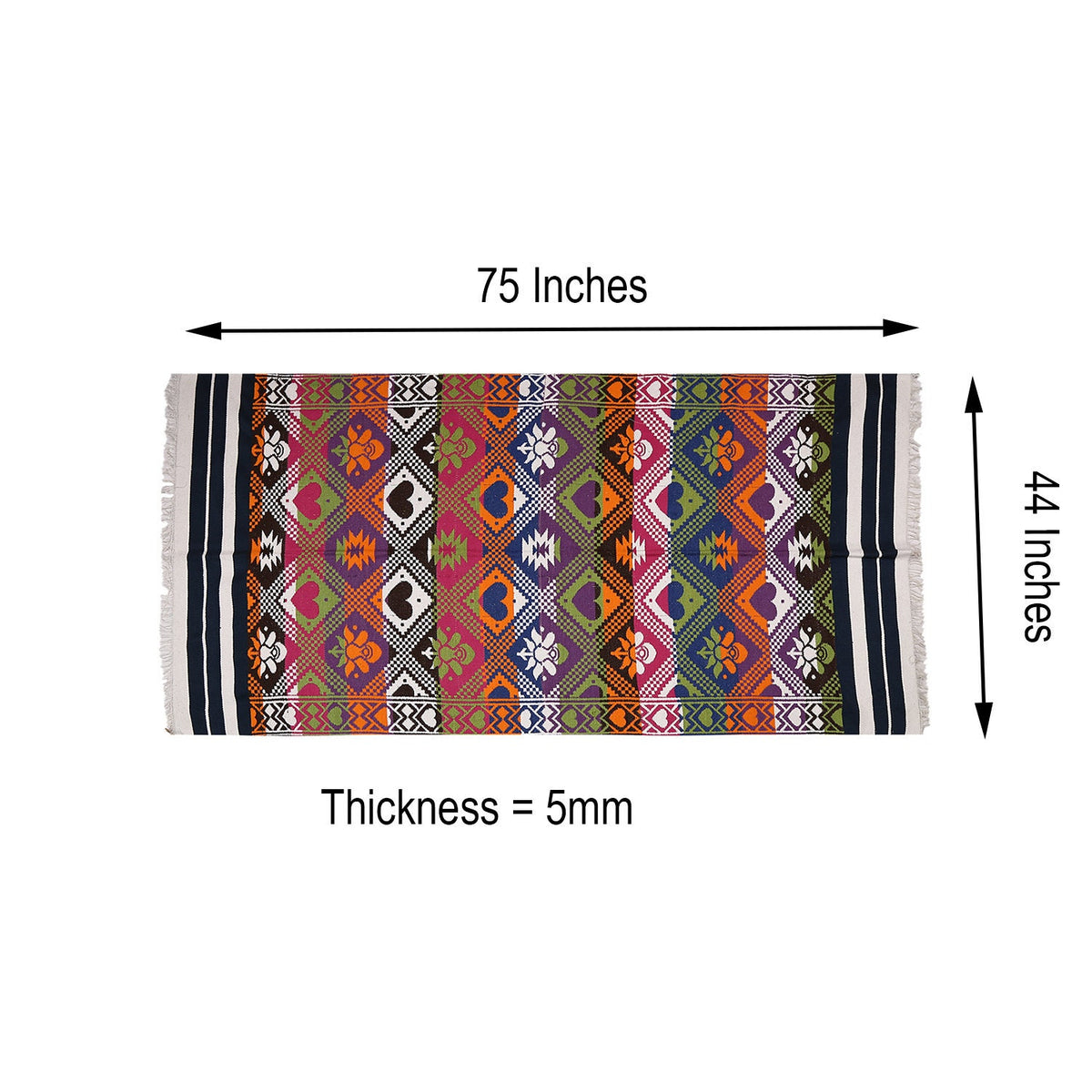 Indian Boho/Bohemian Cotton Reversible Area Rug/Chindi Rag/Floor Runner/Yoga Mat/Dhurrie/Kilm/Carpet - Adhrit