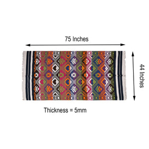 Indian Boho/Bohemian Cotton Reversible Area Rug/Chindi Rag/Floor Runner/Yoga Mat/Dhurrie/Kilm/Carpet - Adhrit