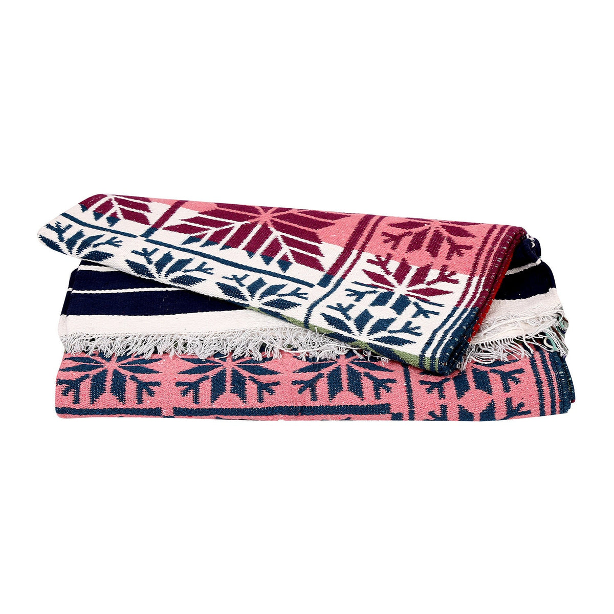 Indian Boho/Bohemian Cotton Reversible Area Rug/Chindi Rag/Floor Runner/Yoga Mat/Dhurrie/Kilm/Carpet - Adhrit