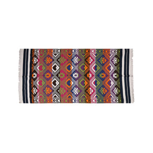 Indian Boho/Bohemian Cotton Reversible Area Rug/Chindi Rag/Floor Runner/Yoga Mat/Dhurrie/Kilm/Carpet - Adhrit