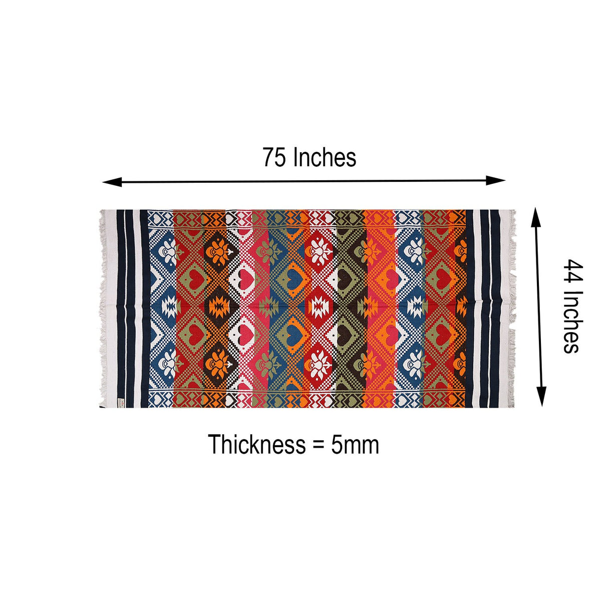 Indian Boho/Bohemian Cotton Reversible Area Rug/Chindi Rag/Floor Runner/Yoga Mat/Dhurrie/Kilm/Carpet - Advait