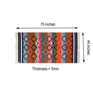 Indian Boho/Bohemian Cotton Reversible Area Rug/Chindi Rag/Floor Runner/Yoga Mat/Dhurrie/Kilm/Carpet - Advait