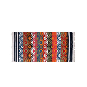 Indian Boho/Bohemian Cotton Reversible Area Rug/Chindi Rag/Floor Runner/Yoga Mat/Dhurrie/Kilm/Carpet - Advait