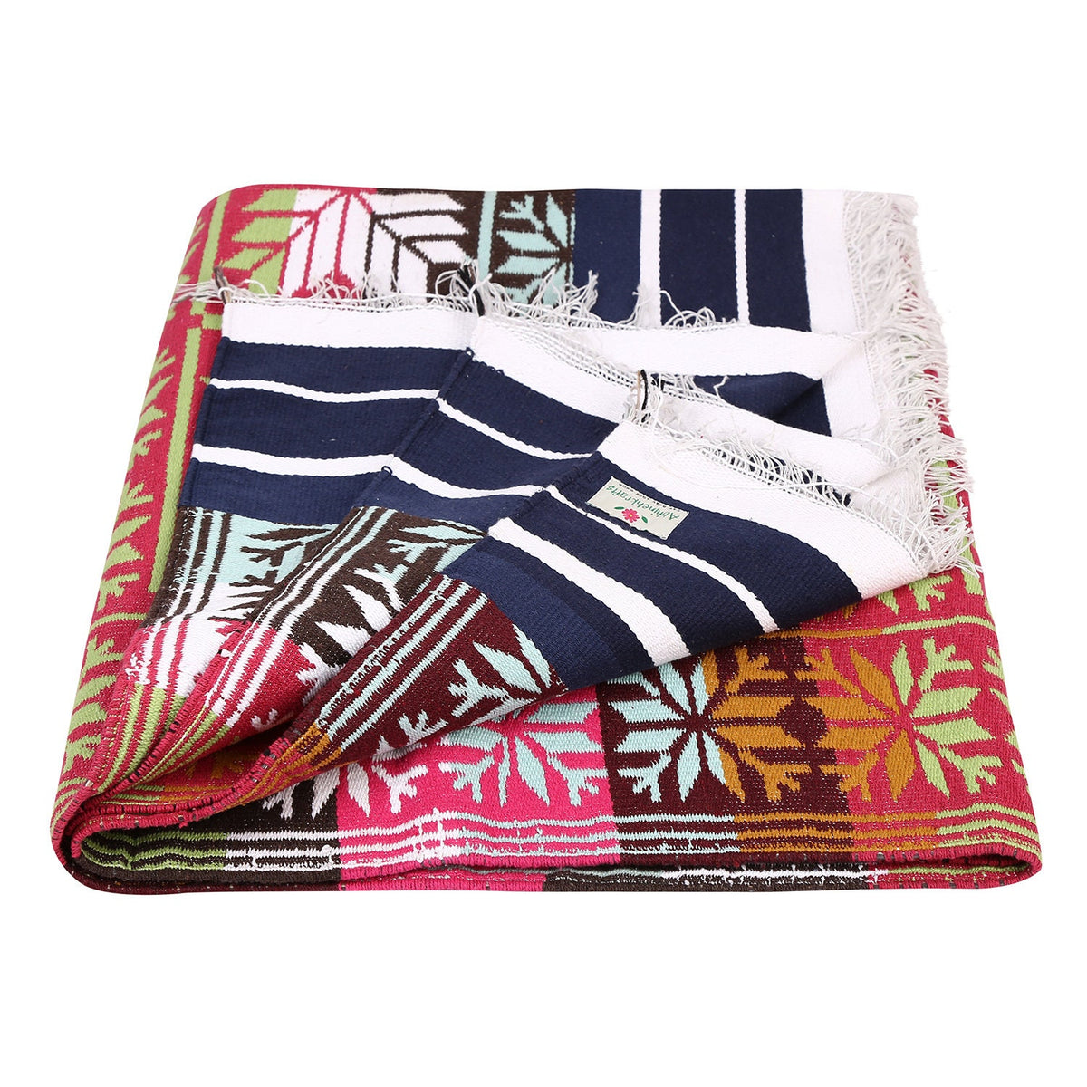 Indian Boho/Bohemian Cotton Reversible Area Rug/Chindi Rag/Floor Runner/Yoga Mat/Dhurrie/Kilm/Carpet - Adyant