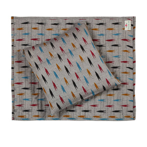Meditation & Prayer Mat with Matching Cushion/Pillow/Seat - Handwoven Rug with Ikkat Print - Silver Coin