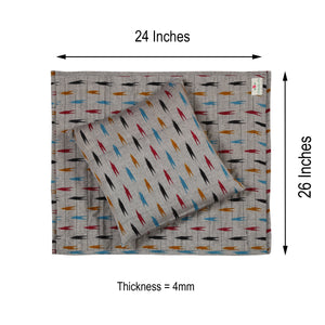 Meditation & Prayer Mat with Matching Cushion/Pillow/Seat - Handwoven Rug with Ikkat Print - Silver Coin
