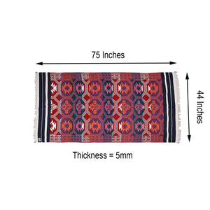 Indian Boho/Bohemian Cotton Reversible Area Rug/Chindi Rag/Floor Runner/Yoga Mat/Dhurrie/Kilm/Carpet - Adyant