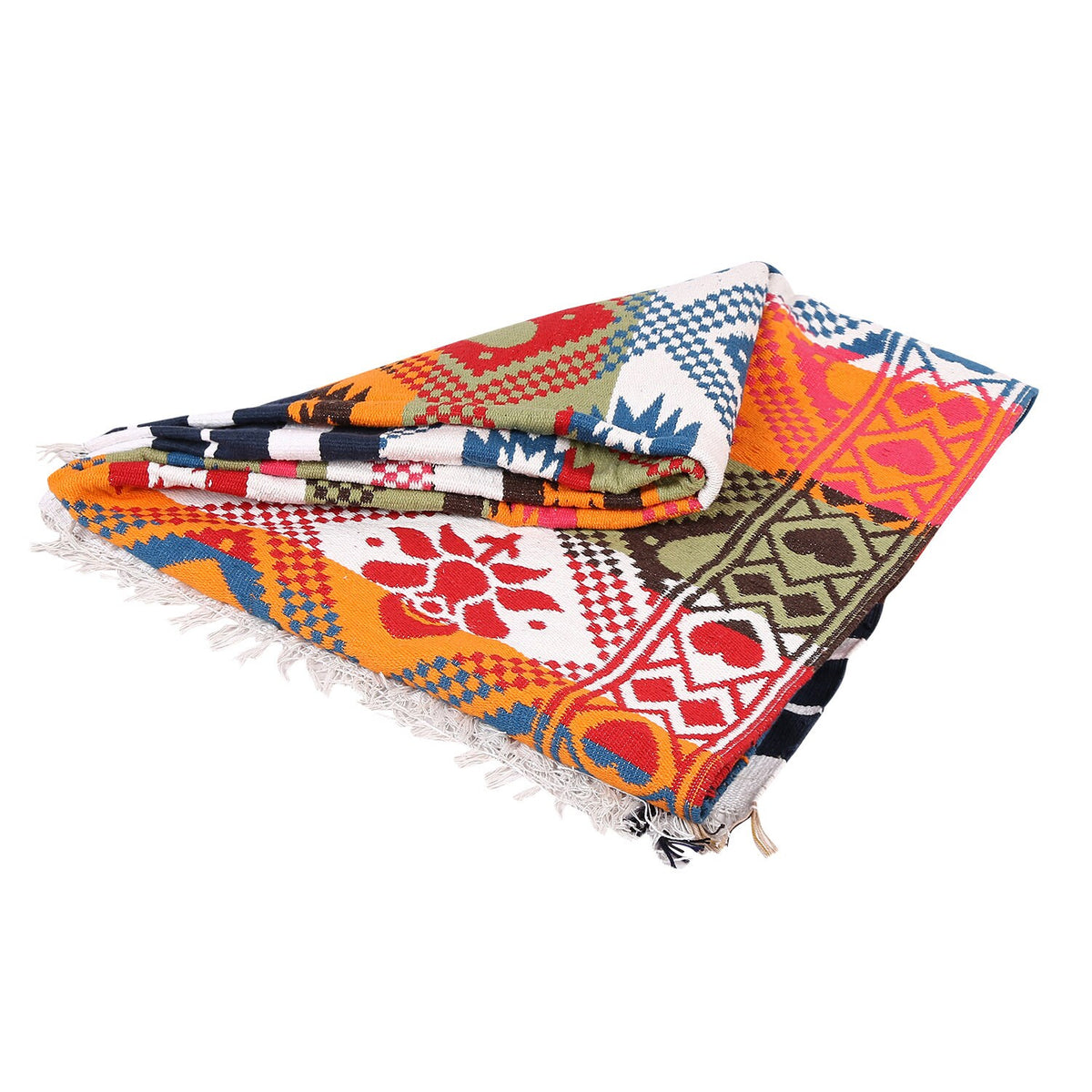 Indian Boho/Bohemian Cotton Reversible Area Rug/Chindi Rag/Floor Runner/Yoga Mat/Dhurrie/Kilm/Carpet - Arit