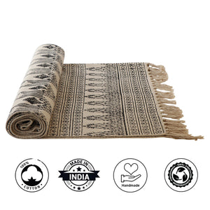 Area Rug - Hand Block Mat for Yoga, Pilates, Fitness, and Meditation - (Handwoven Area Rug, Mat, Dhurrie, Hand Block-Printed Rug) - Saanjh