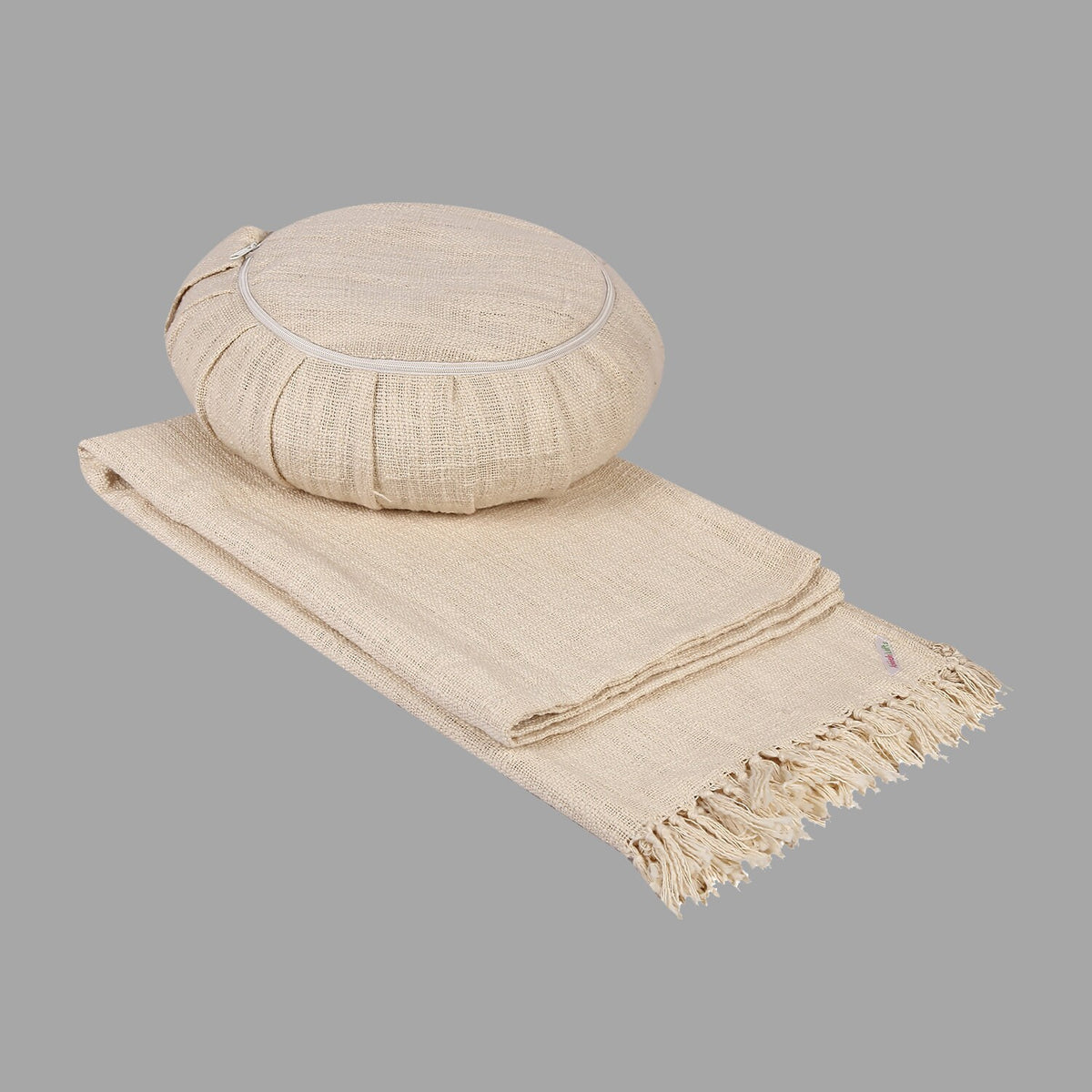 Combo Set - Handwoven Organic Cotton Blanket and a Meditation Cushion - Design: Ananda - Christmas Gift