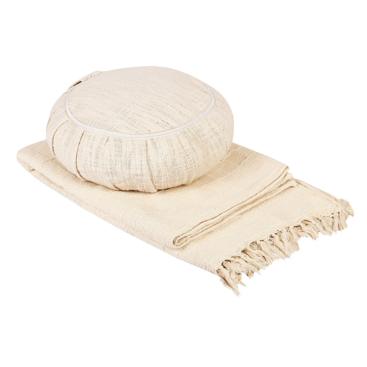 Combo Set - Handwoven Organic Cotton Blanket and a Meditation Cushion - Design: Bodhi - Christmas Gift