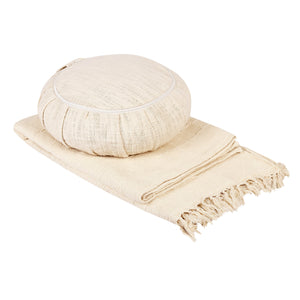 Combo Set - Handwoven Organic Cotton Blanket and a Meditation Cushion - Design: Bodhi - Christmas Gift