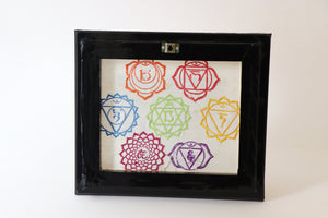 Gift - Seven Chakra Embroidered Picture Frame (Wood Brown Finish) - For Meditation, Yoga Studio, Home Decor - Made in India