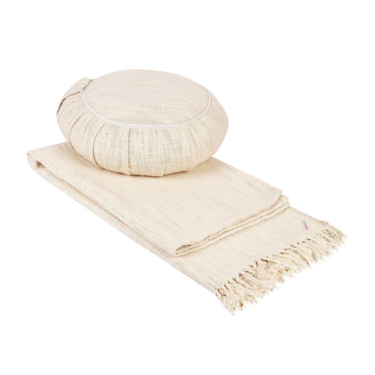 Combo Set - Handwoven Organic Cotton Blanket and a Meditation Cushion - Design: Ananda - Christmas Gift