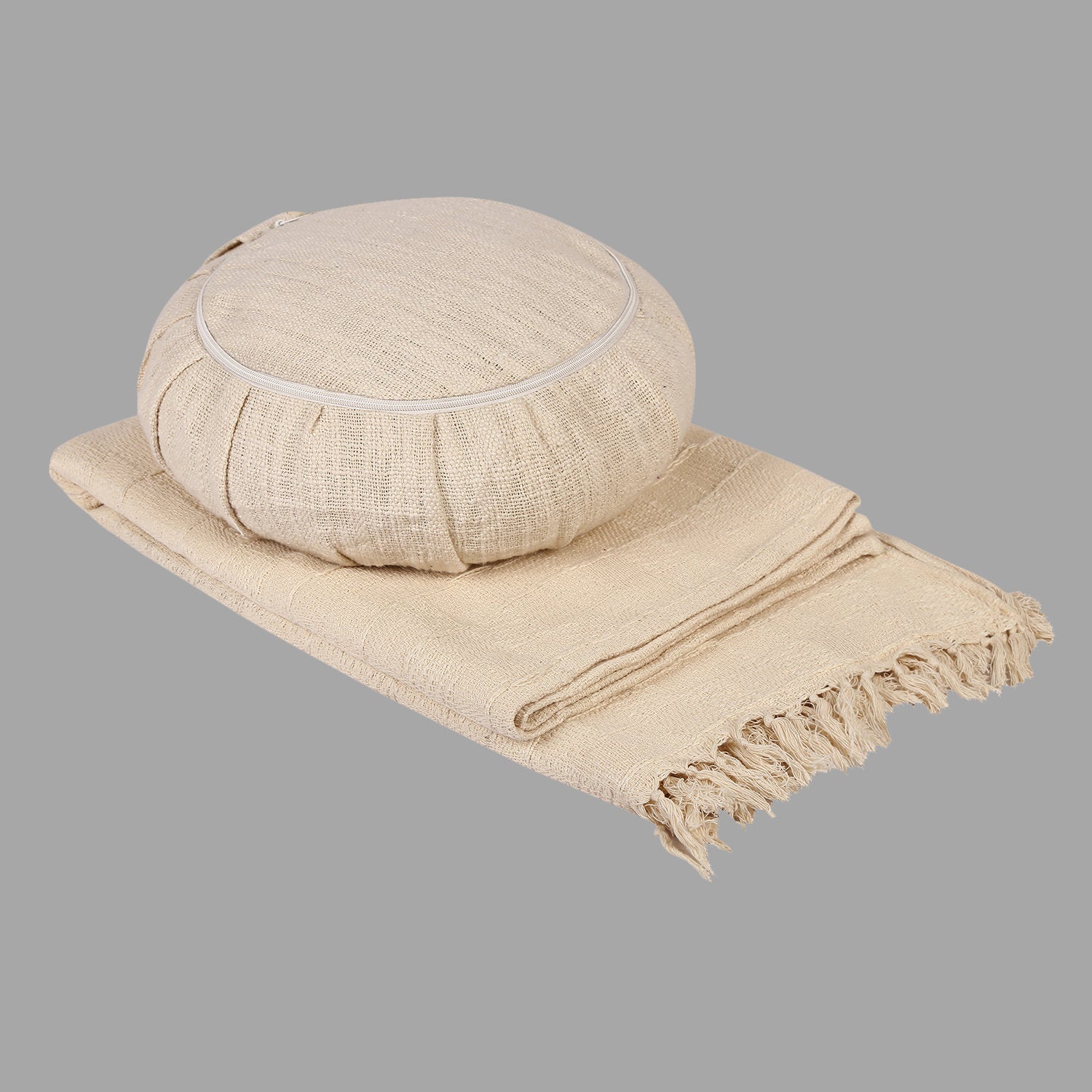 Combo Set - Handwoven Organic Cotton Blanket and a Meditation Cushion - Design: Bodhi - Christmas Gift