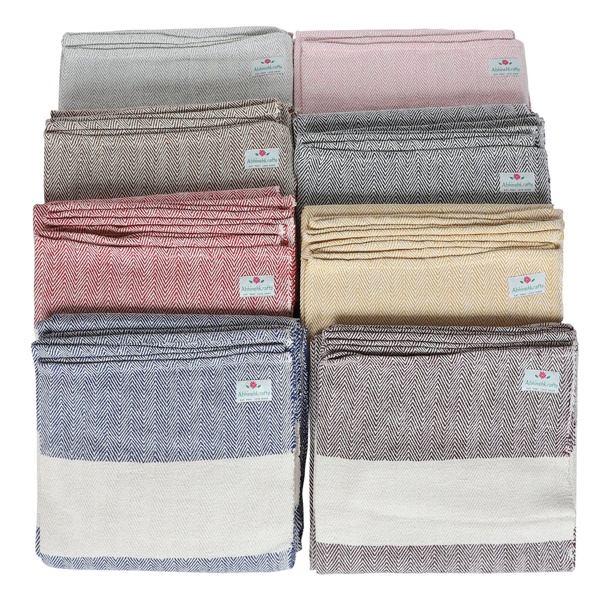 Handwoven Herringbone Organic Cotton Blanket (Herringbone Weave) for Yoga and Meditation or Use as Bed Linen/Home Decor