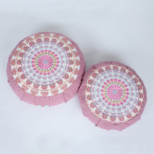 Embroidered Round Zafu Yoga Pillow |Zipped Cover |Washable| Portable - Kaveri (Dust Pink on Pink) - Size and Filling Options